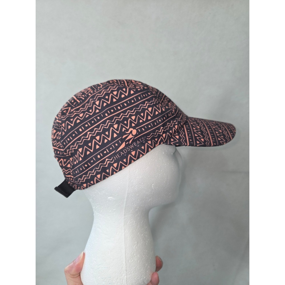 Headsweats Running Hat Coral Black Geometric Tribal Pattern Adjustable Buckle - Picture 11 of 12